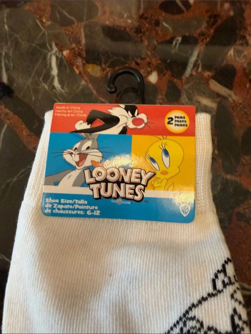 Warner Bros. Looney Tunes 2-Pack Crew Socks in White & Charcoal